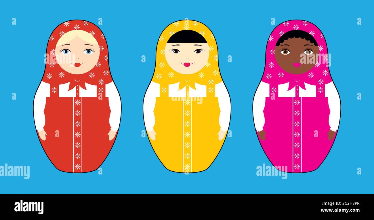 Vector illustration of three Russian nesting dolls Matryoshka of