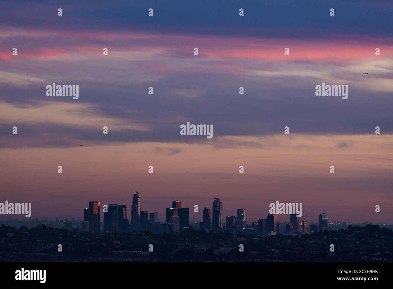 Downtown LA - pink sunset Stock Photo
