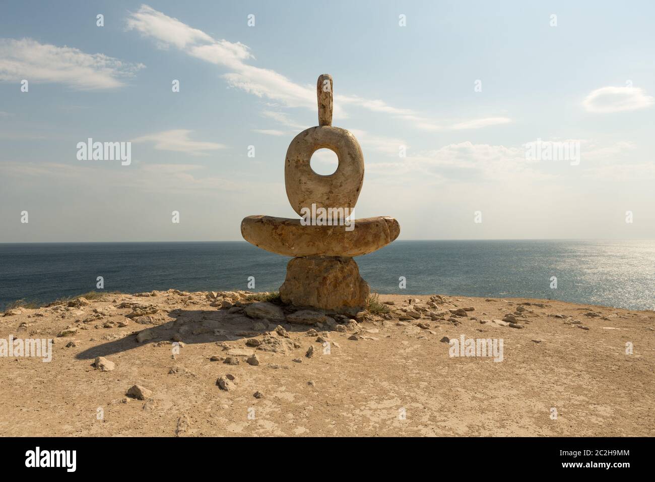 a statue of a thinker on the cape of the Tarkhankut in the Crimea Stock Photo