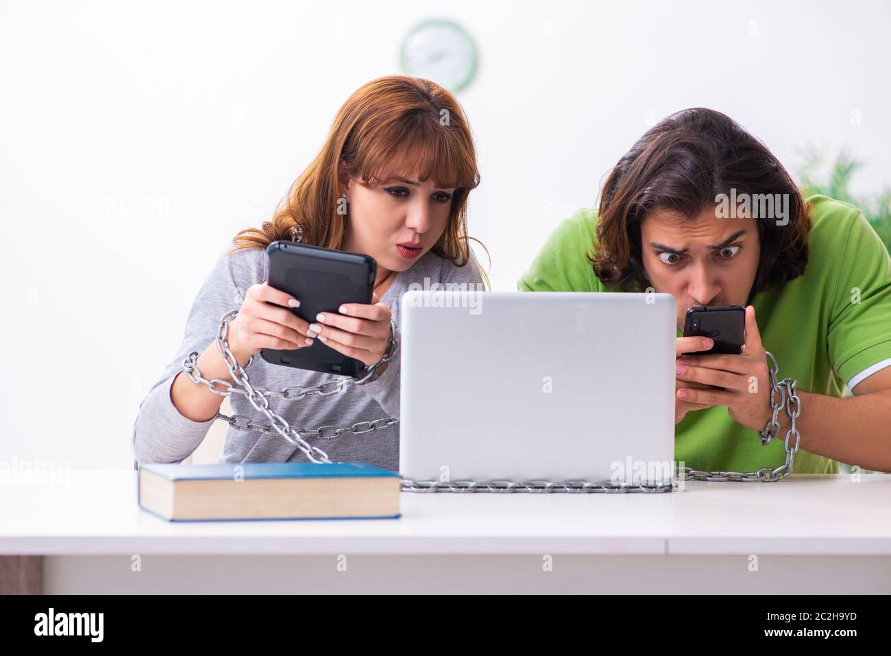Students in gadget dependency concept Stock Photo