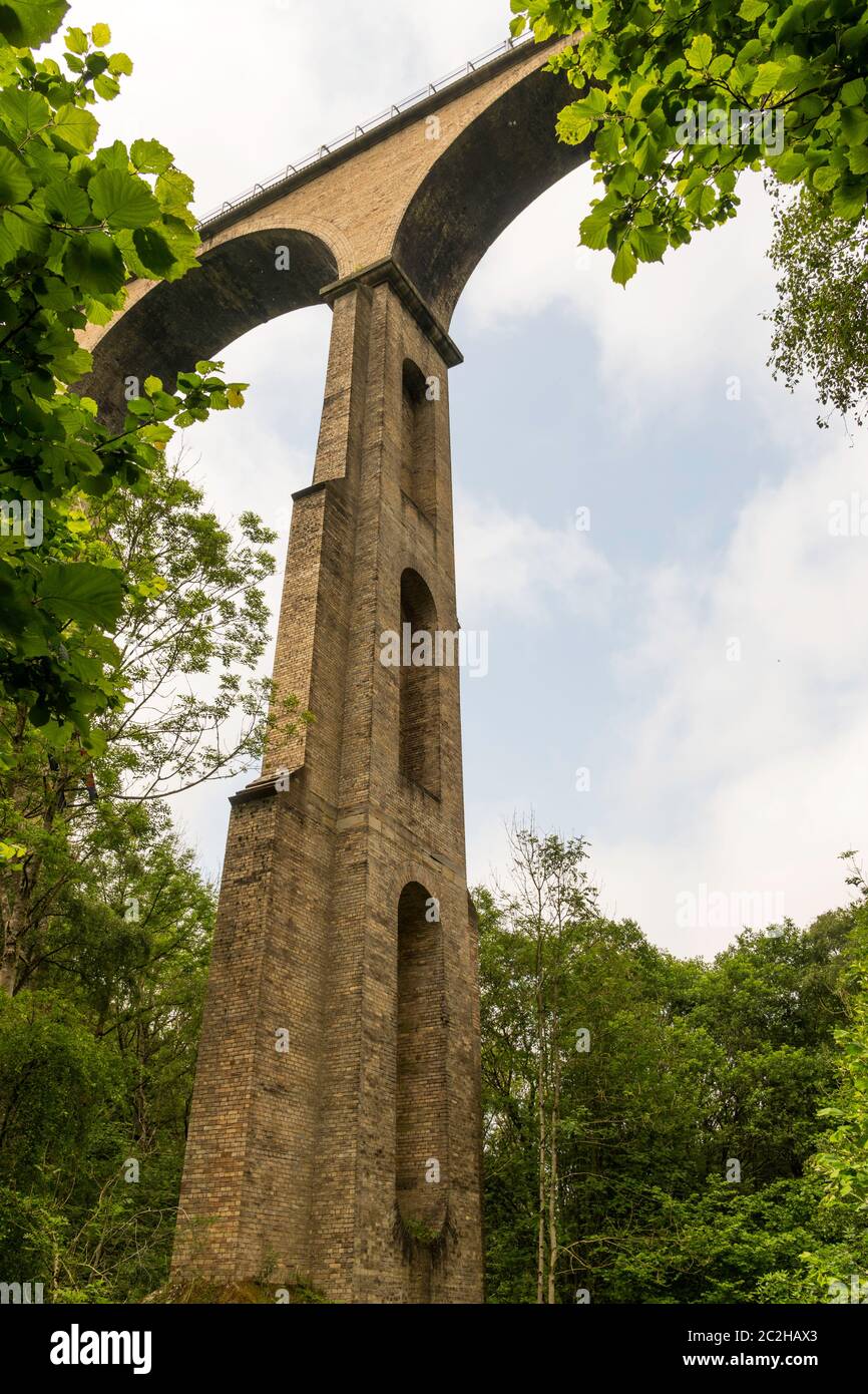 One of the triple tiered brick piers of Hownsgill viaduct near Consett, Co. Durham, England, UK Stock Photo