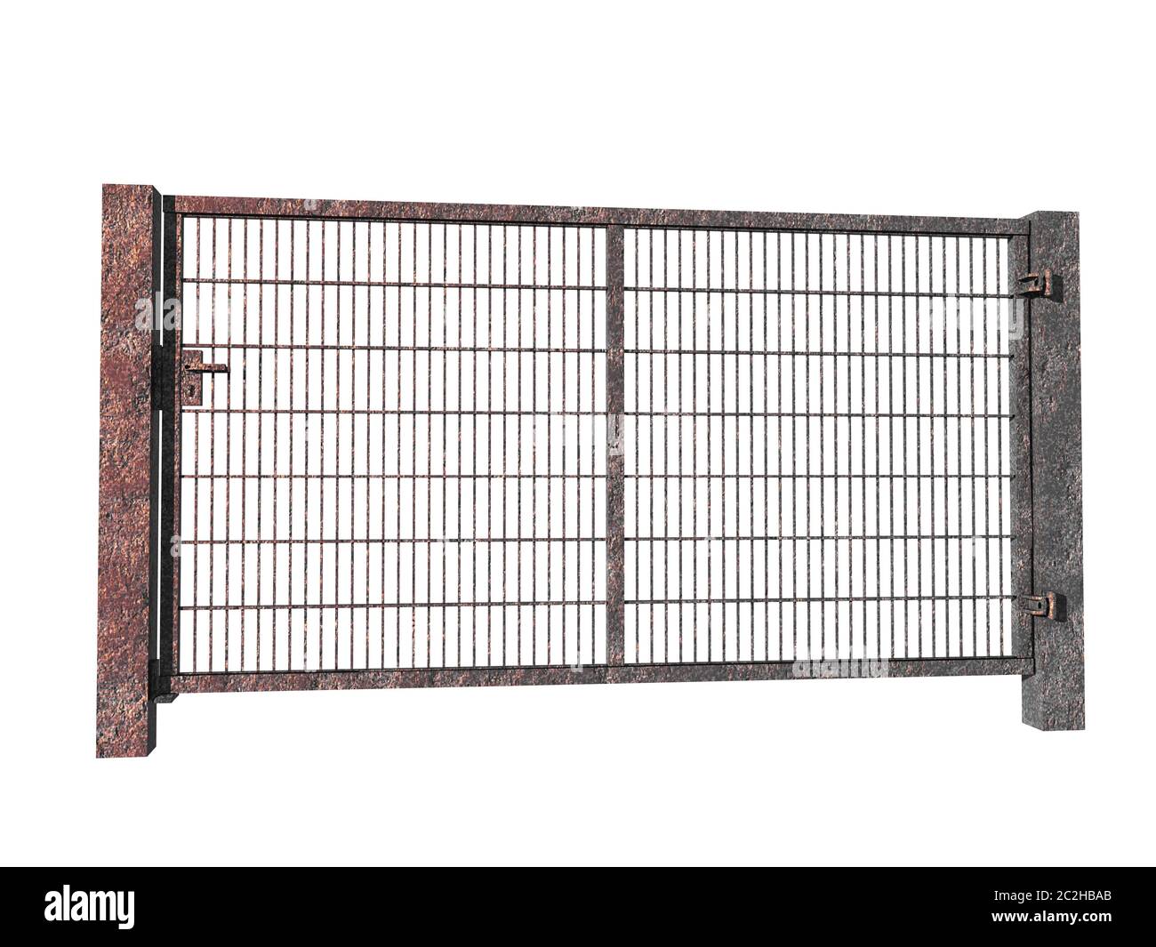 massive iron grid with steel gate and handle Stock Photo
