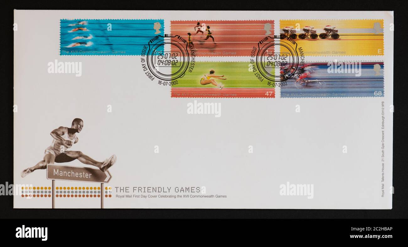 Manchester Commonwealth Games 2002 stamps - Royal Mail First Day cover - UK Stock Photo