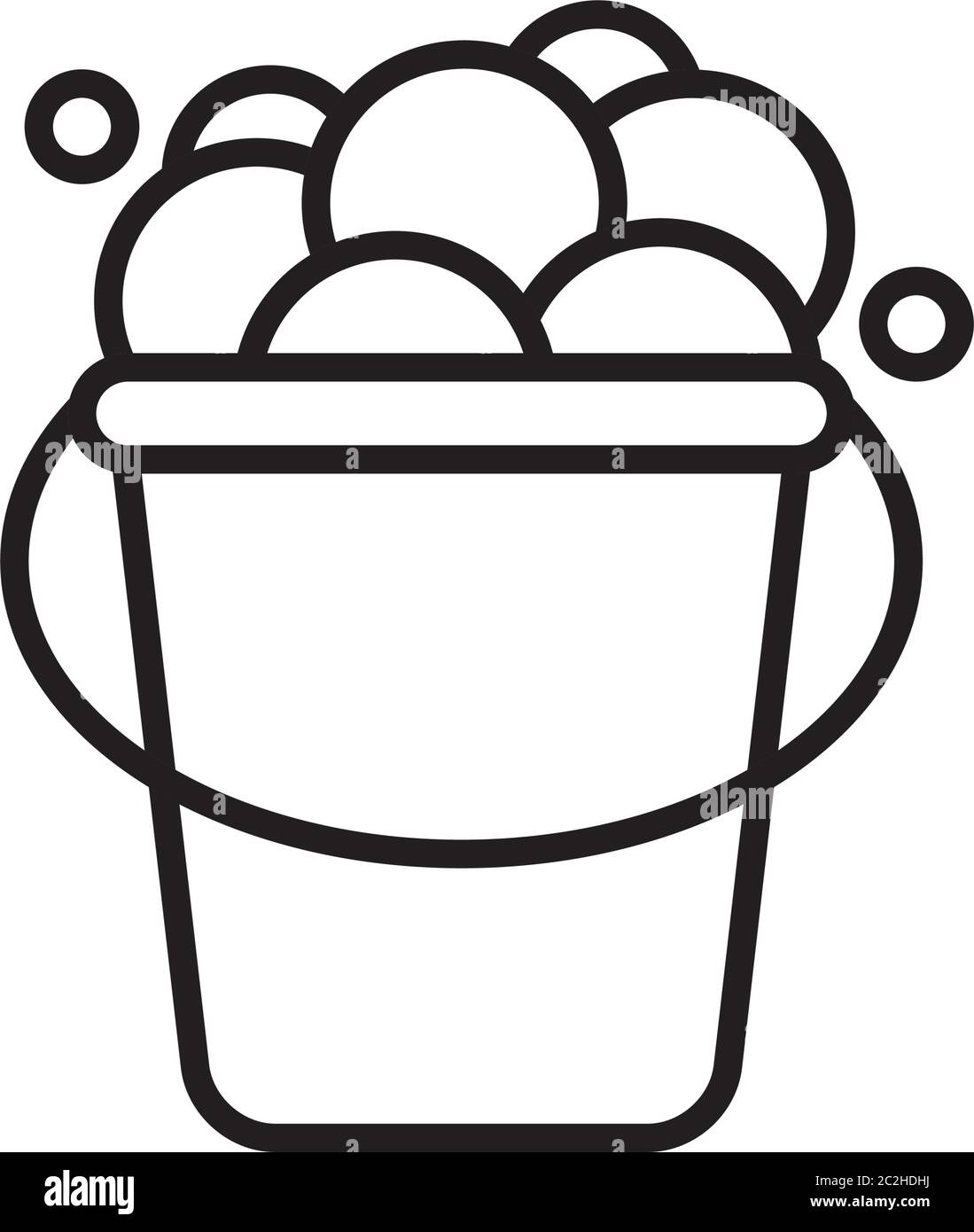 cleaning bucket with soapy water over white background, line style