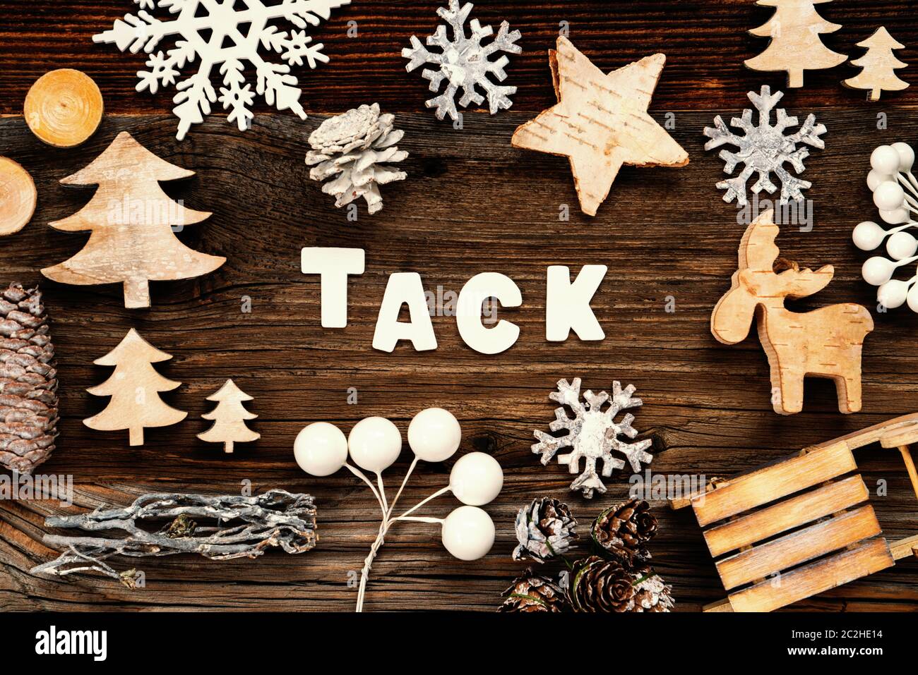 Letters Building The Word Tack Means Thank You. Wooden Christmas