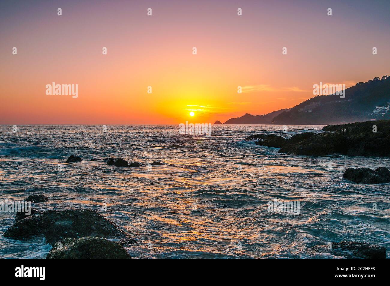 Sea sunset or sunrise with colorful of sky and cloud with sunlight in ...