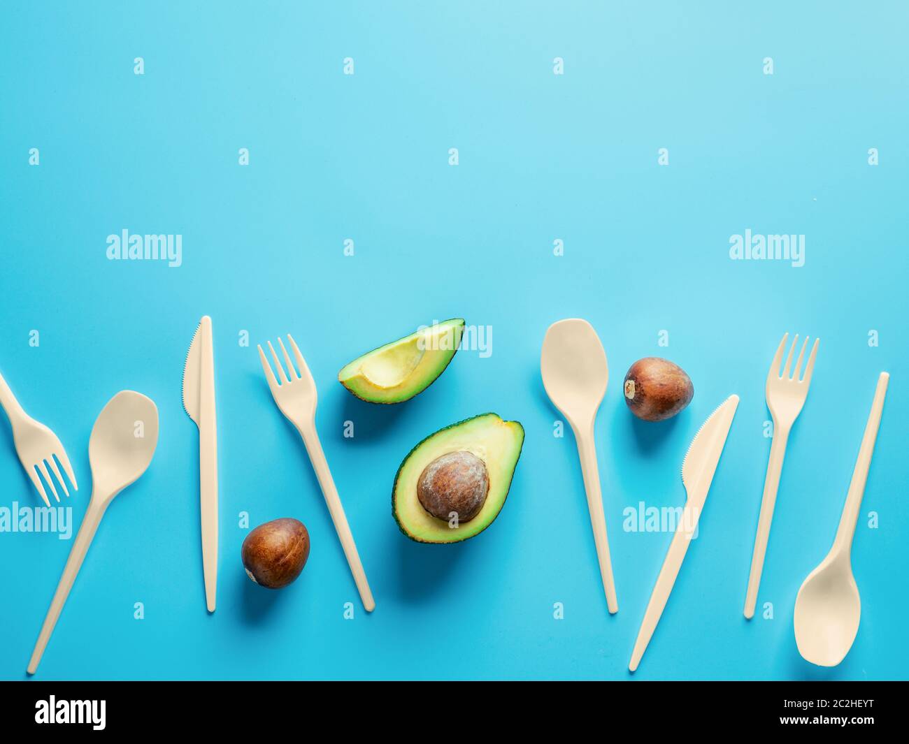 Avocado Seeds Biodegradable Single-Use Cutlery Stock Photo