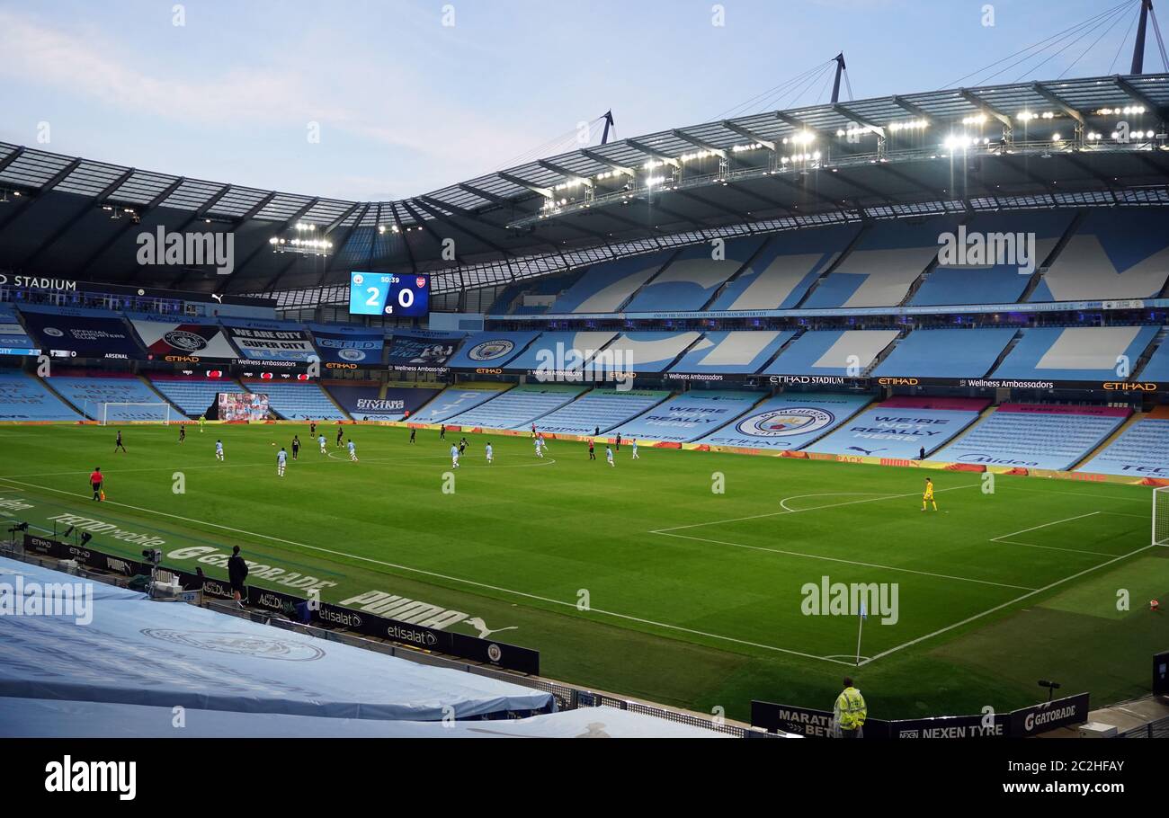 A general view during the Premier League match at the Etihad Stadium, Manchester. Stock Photo