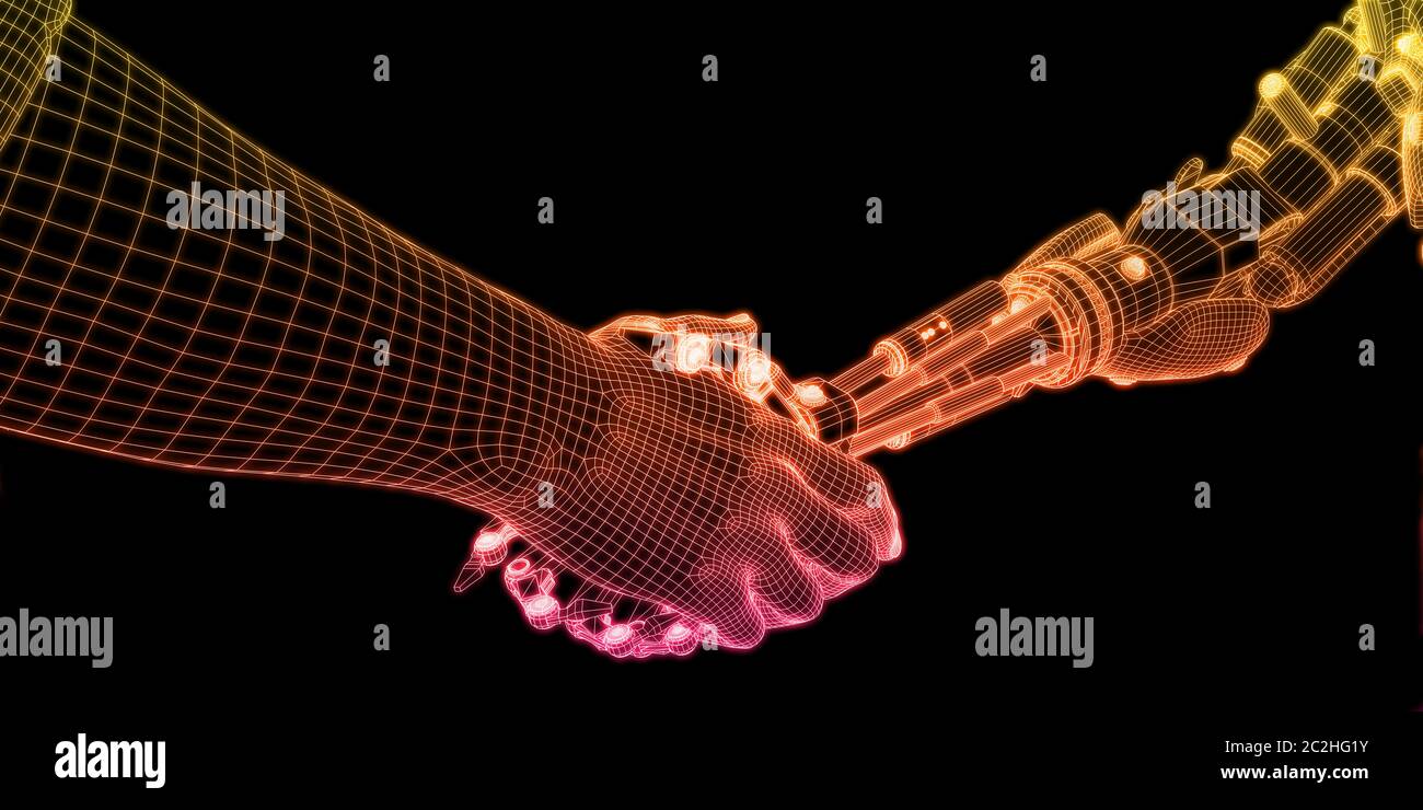 People and Machines Coexisting with Artificial Intelligence Virtual Entity Stock Photo