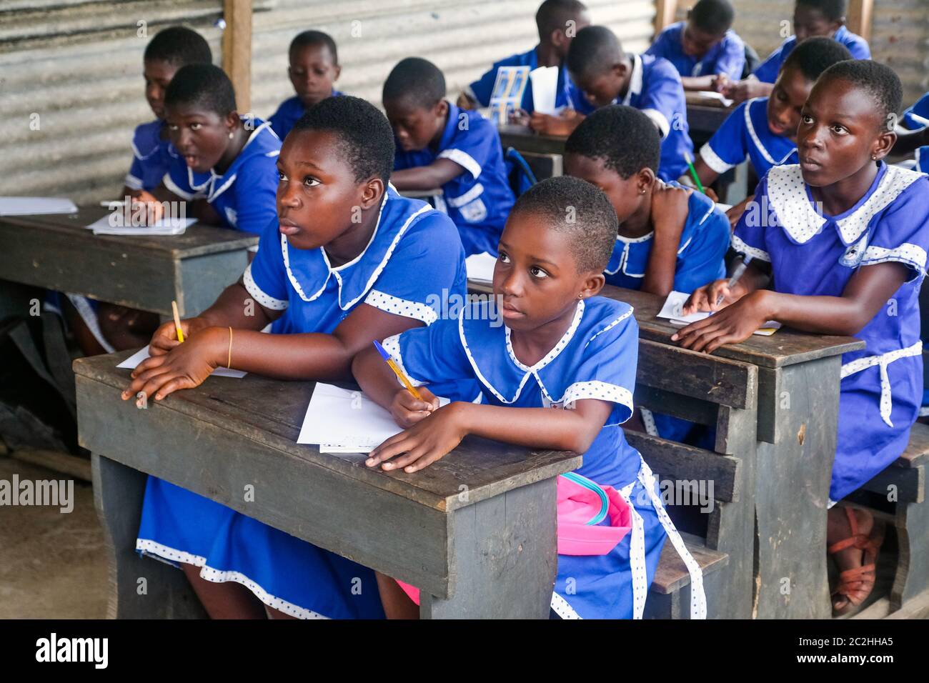 Pupils from the St. Martin Des Porres School during class in Aiyinasi-Awiaso, Ghana, Africa Stock Photo