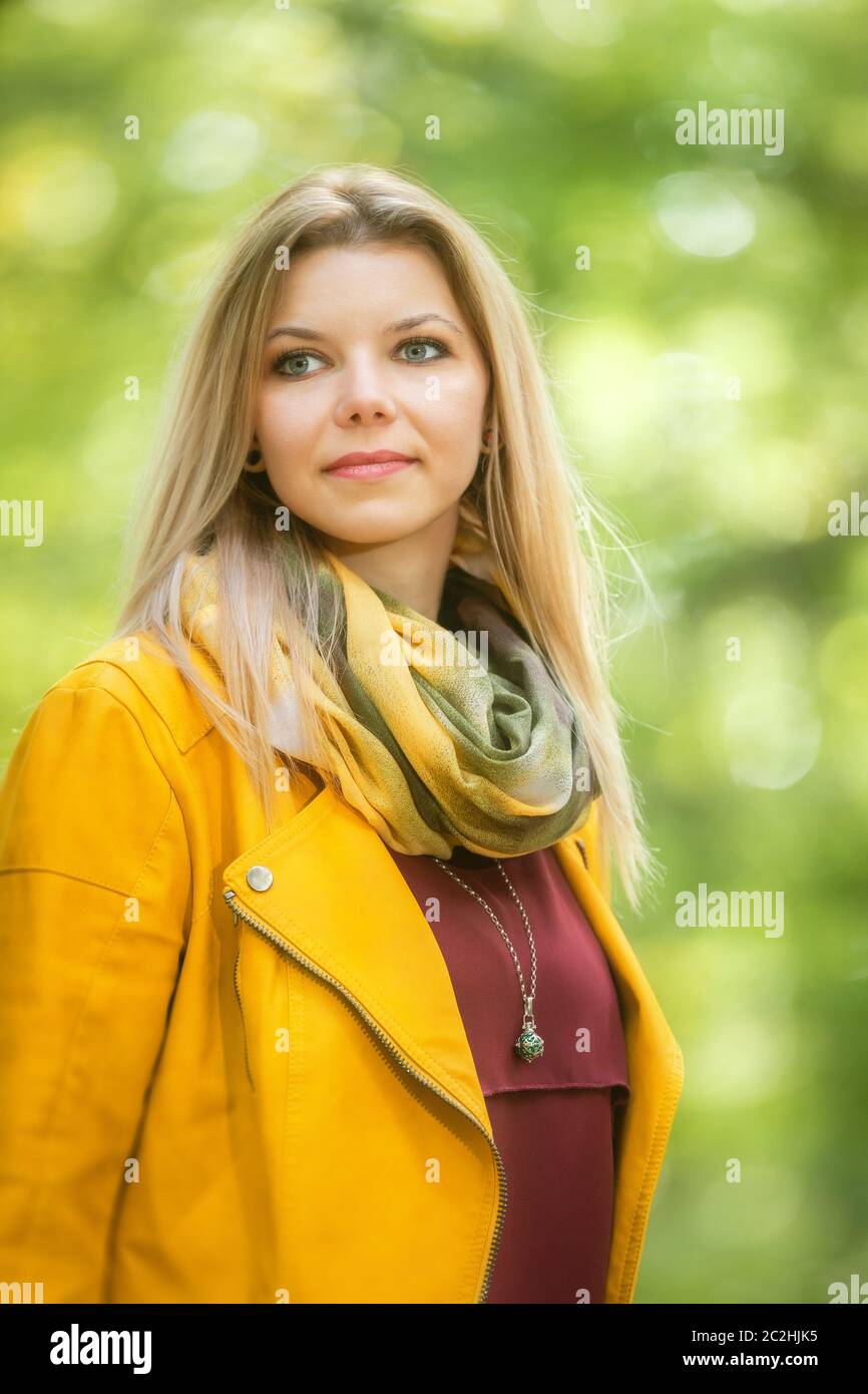 beautiful young woman portrait autumn outdoor Stock Photo