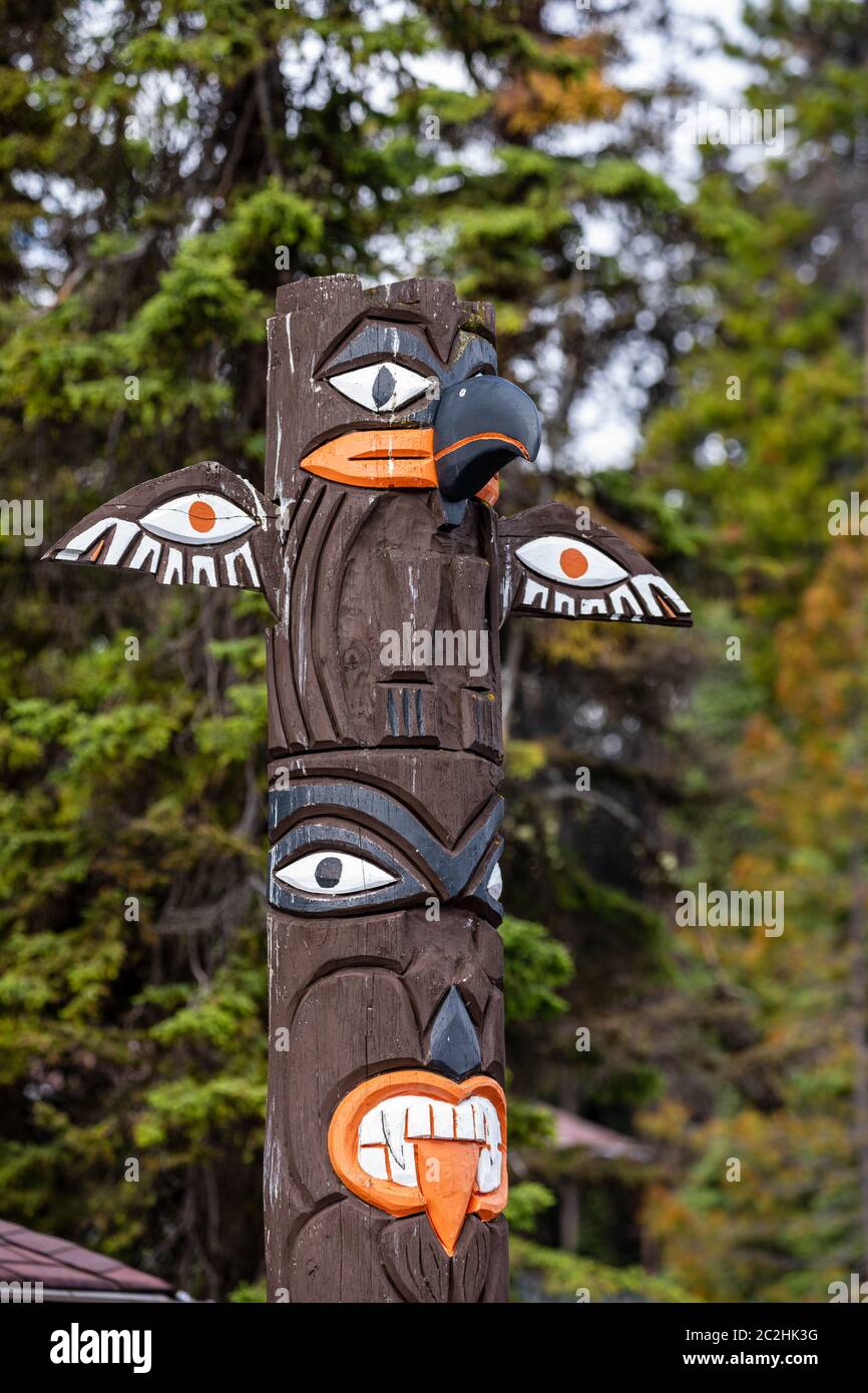 Totem Pole of the canadian First Nations Stock Photo
