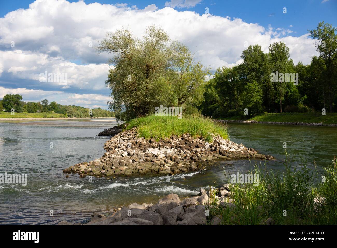 The river estuary of the 'Isar' into the 'Donau' near Deggendorf in Germany Stock Photo