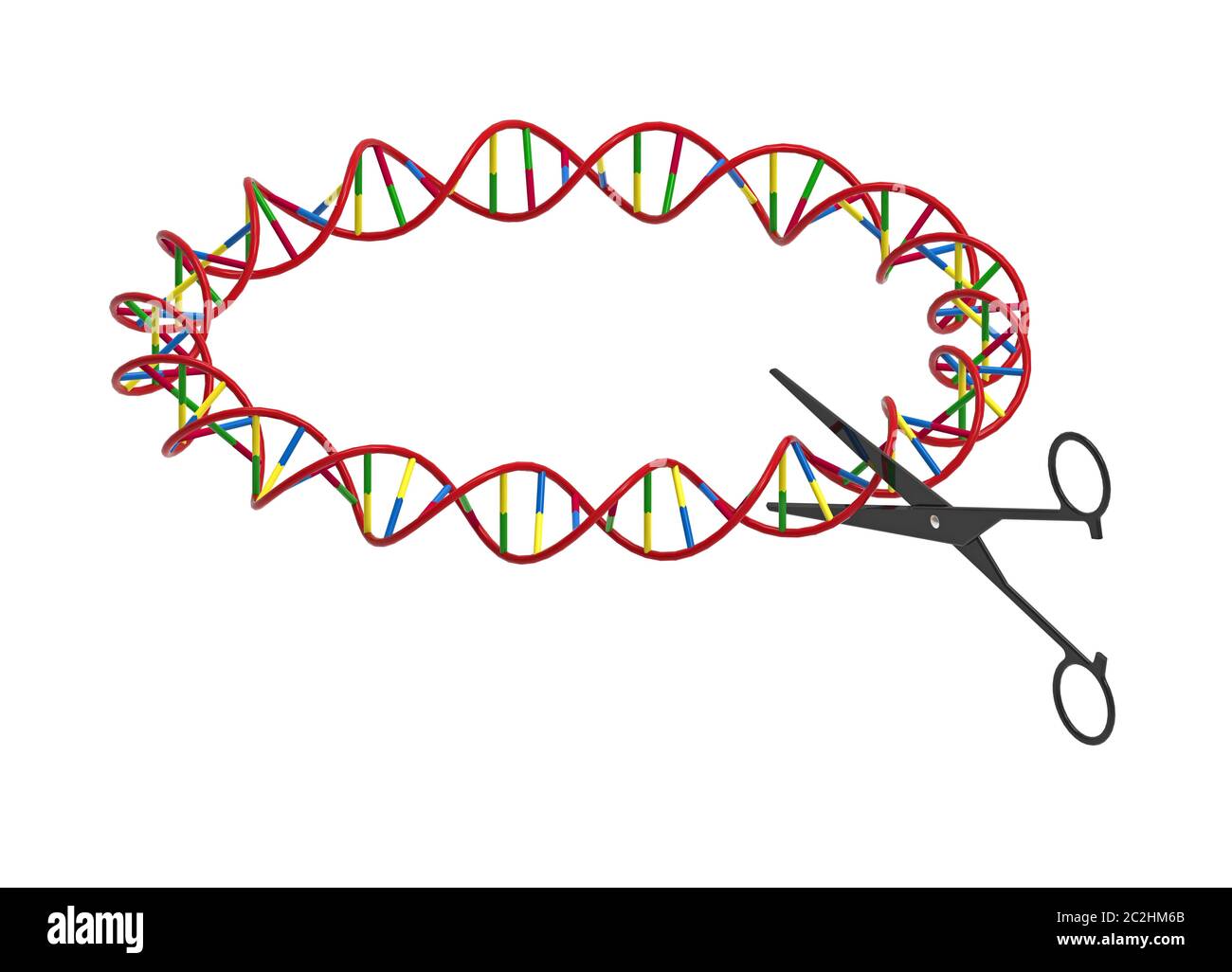 Scissors cutting DNA strand, engineering, 3D render, isolated