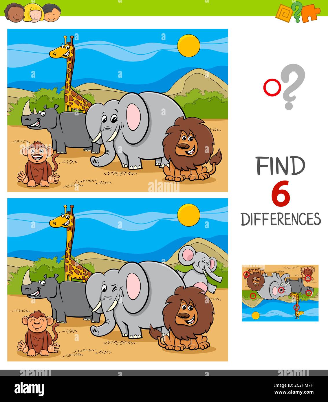 differences game with safari animal characters Stock Photo - Alamy