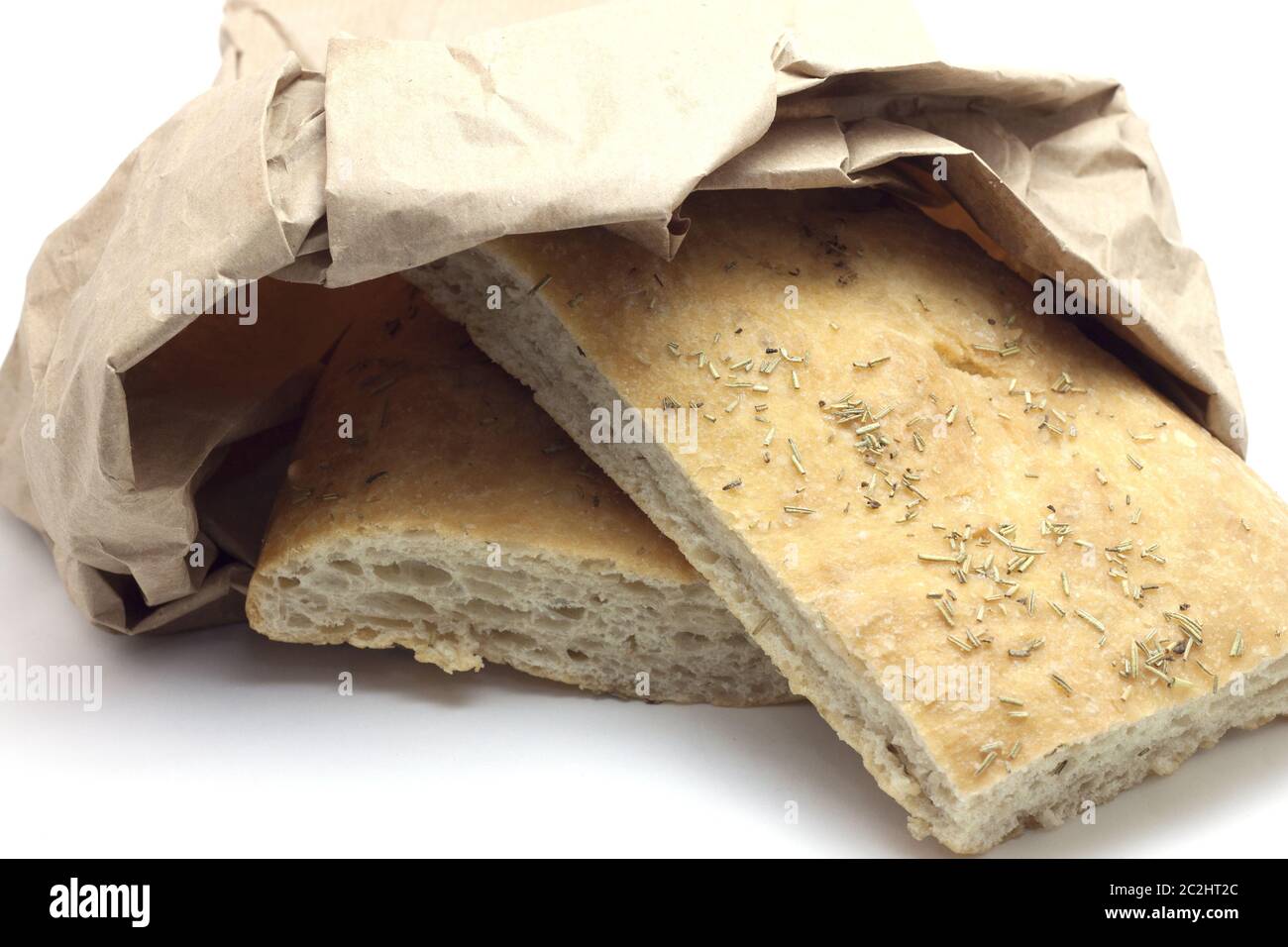 rosemary schiacciata with paper bag for food Stock Photo