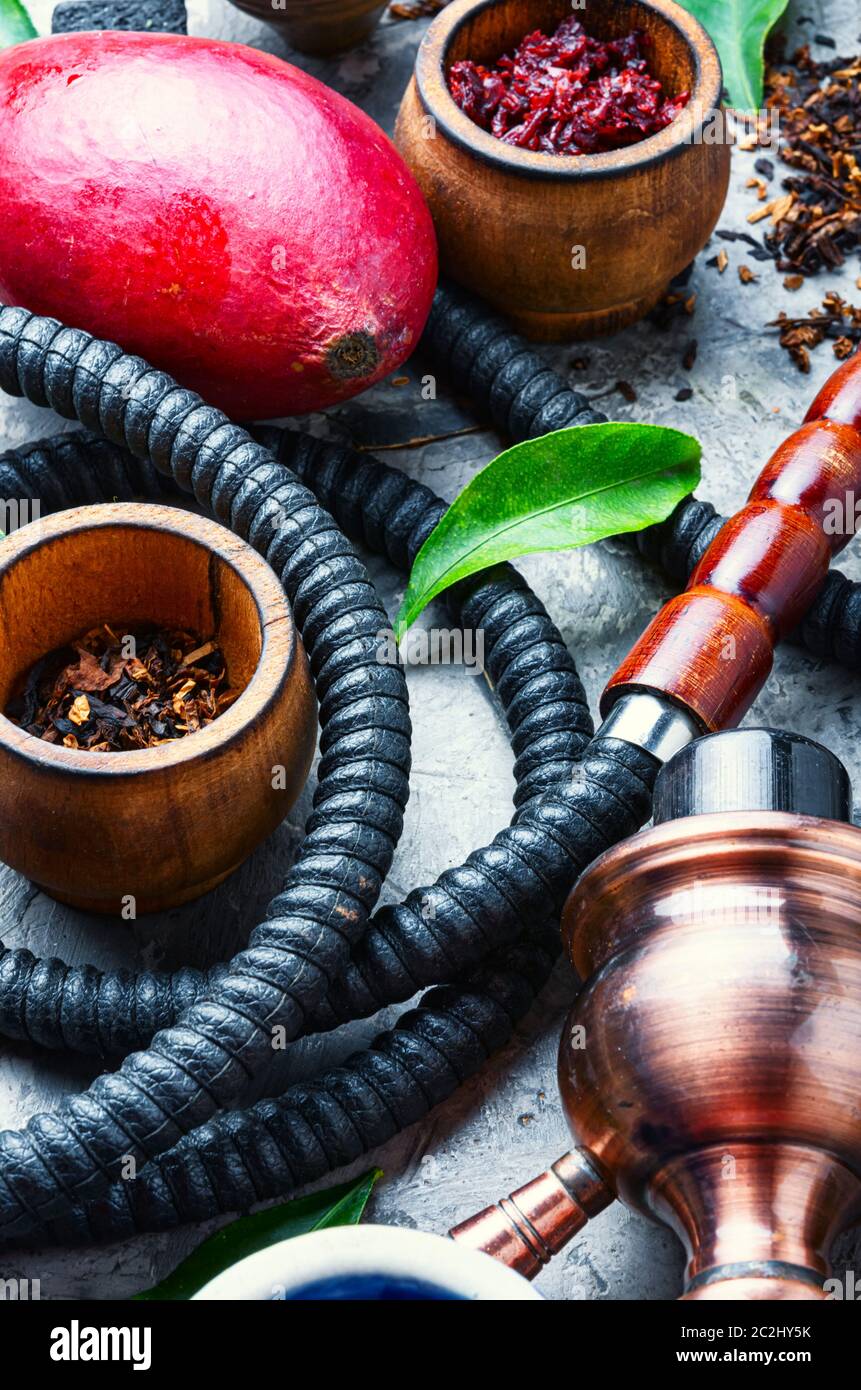 Details of the egyptian hookah.Shisha with mango flavor.Smoking apple tobacco Stock Photo Alamy