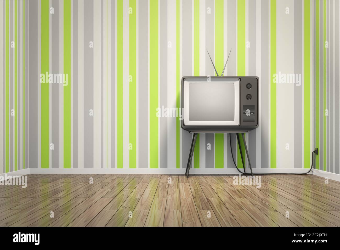 old vintage tube television in seventies style room Stock Photo