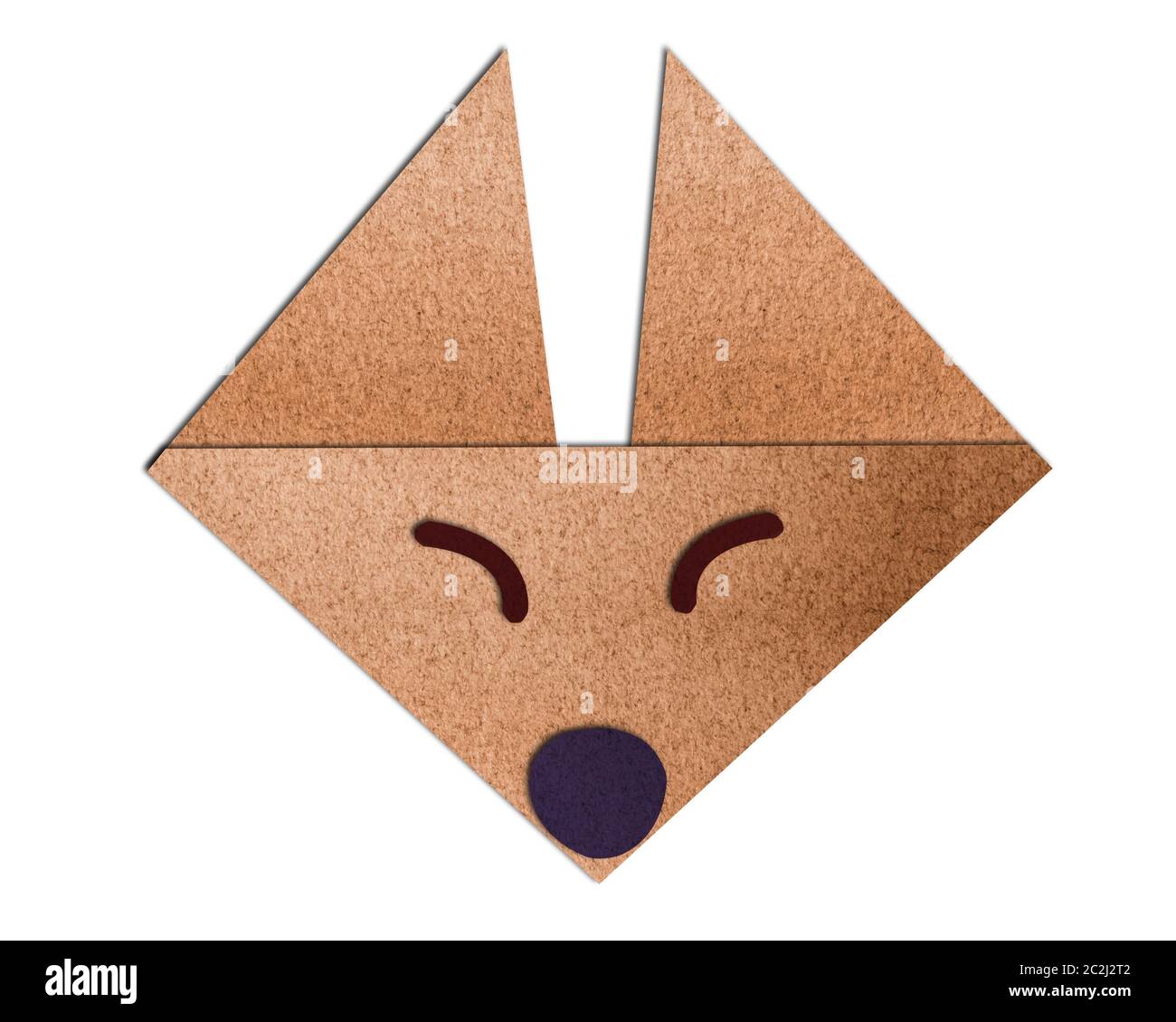origami face fox made of paper on white background Stock Photo