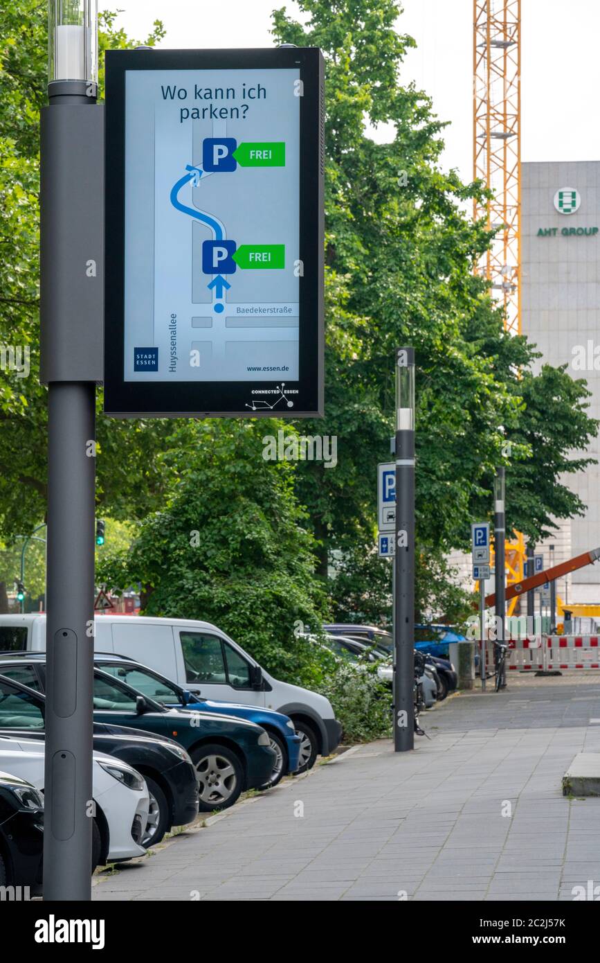 Smart Poles, Intelligent Streetlights, test run, EON and the city of Essen are testing lanterns that measure environmental data, offer electricity for Stock Photo