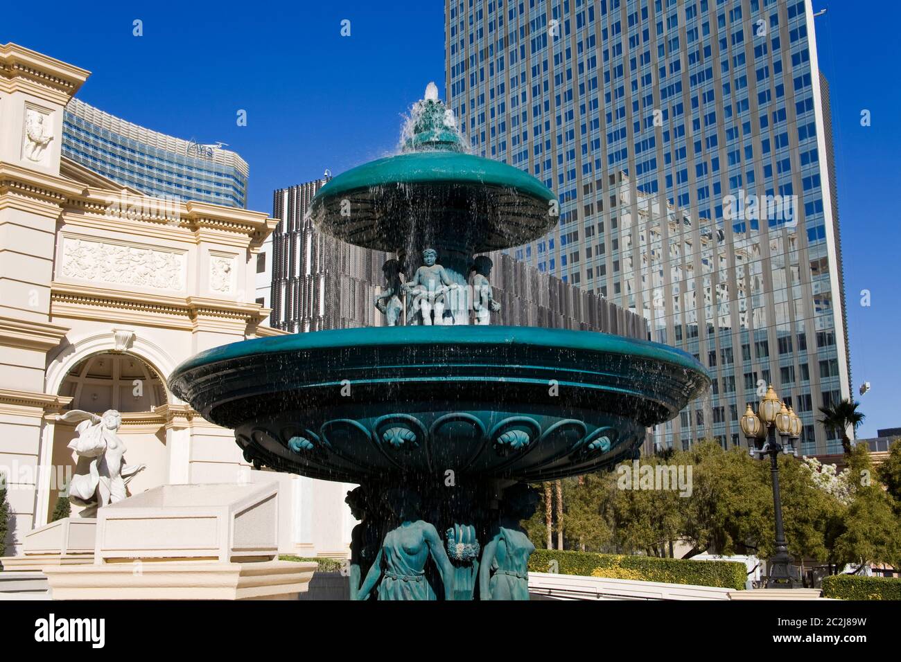 Monte Carlo Casino Fountain & Mandarin Oriental Hotel, Las Vegas, Nevada, USA Stock Photo
