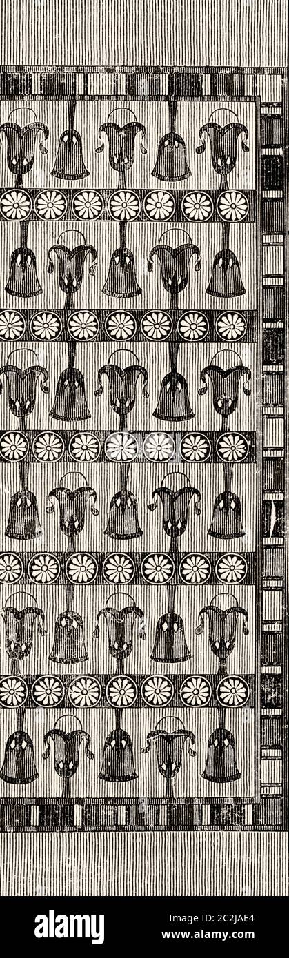Relief from Saqqara. Cairo, Egyptian civilization, Old Kingdom, Dynasty V. Egypt. Old 19th century engraved illustration, El Mundo Ilustrado 1880 Stock Photo