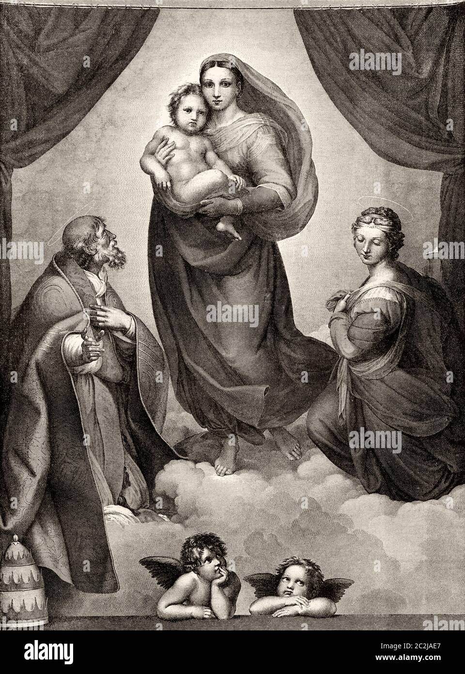 The Madonna in San Sisto, c1512. The Sistine Madonna by Raphael. Old 19th century engraved illustration, El Mundo Ilustrado 1880 Stock Photo