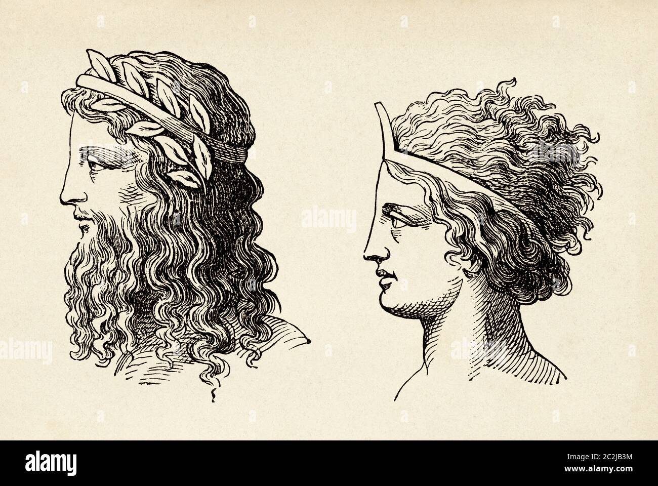 Greek hairstyles and tiaras from Etruscan vases, Ancient Greece. Old 19th  century engraved illustration, El Mundo Ilustrado 1880 Stock Photo - Alamy