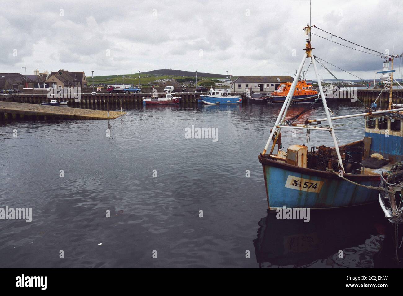 Boats on water, Orkney Islands Scotland. Stock Photo
