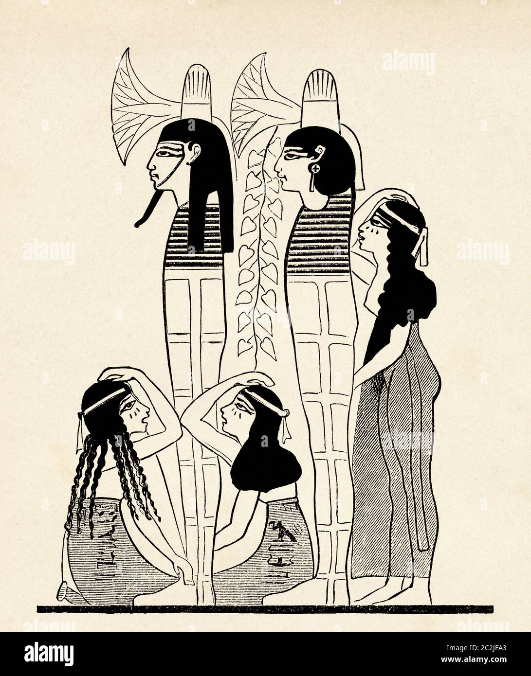 Mourners, tomb of Neferhotep at Thebes. New Kingdom, Ancient Egypt. Old 19th century engraved illustration, El Mundo Ilustrado 1880 Stock Photo
