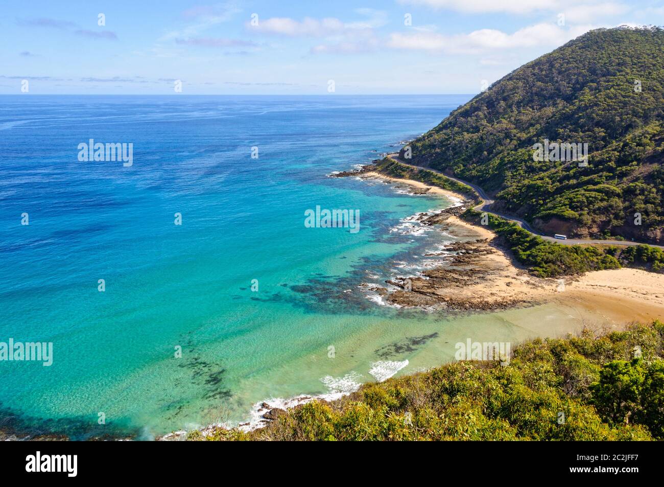 Majestic view of the Bass Strait and the Great Ocean Road  from Teddy's Lookout - Lorne, Victoria, Australia Stock Photo