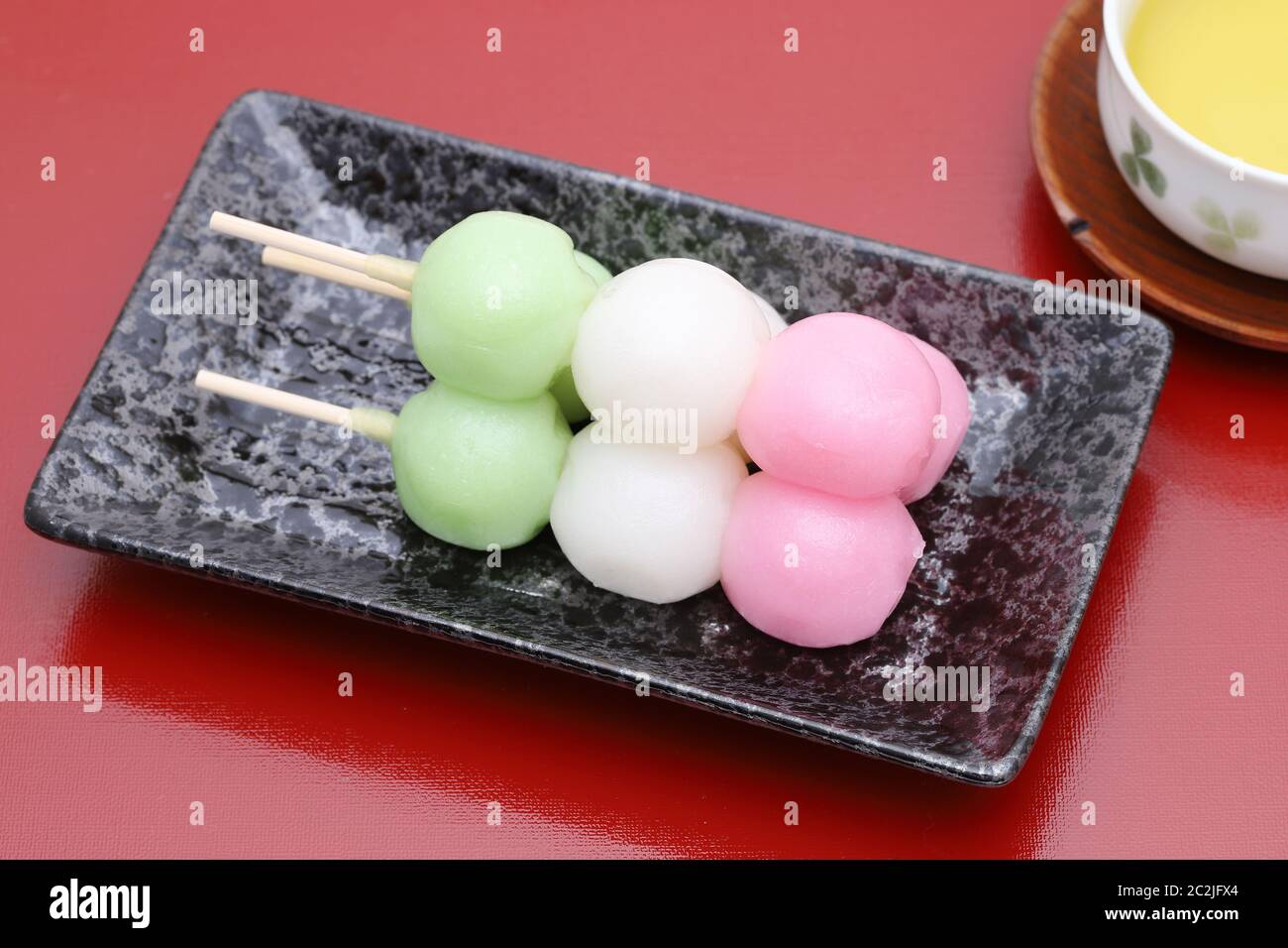 Japanese confectionery, Sanshoku Dango for traditional sweet Stock Photo