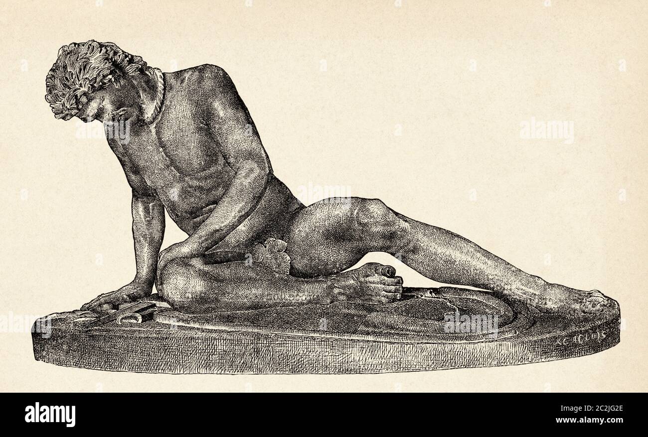 A dying Gaul, marble statue from the 3rd century BC in the Capitoline Museum in Rome. Old 19th century engraved illustration, El Mundo Ilustrado 1880 Stock Photo