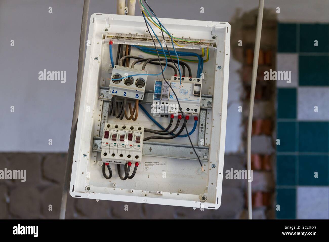 faulty installation electrical system switch box Stock Photo