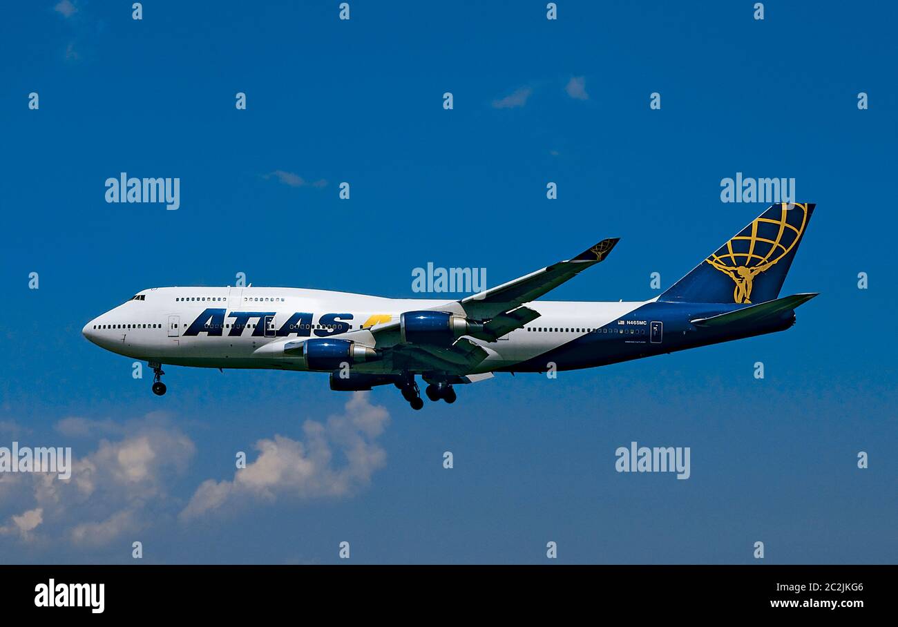 Atlas Air Boeing 747 Jet Landing Stock Photo