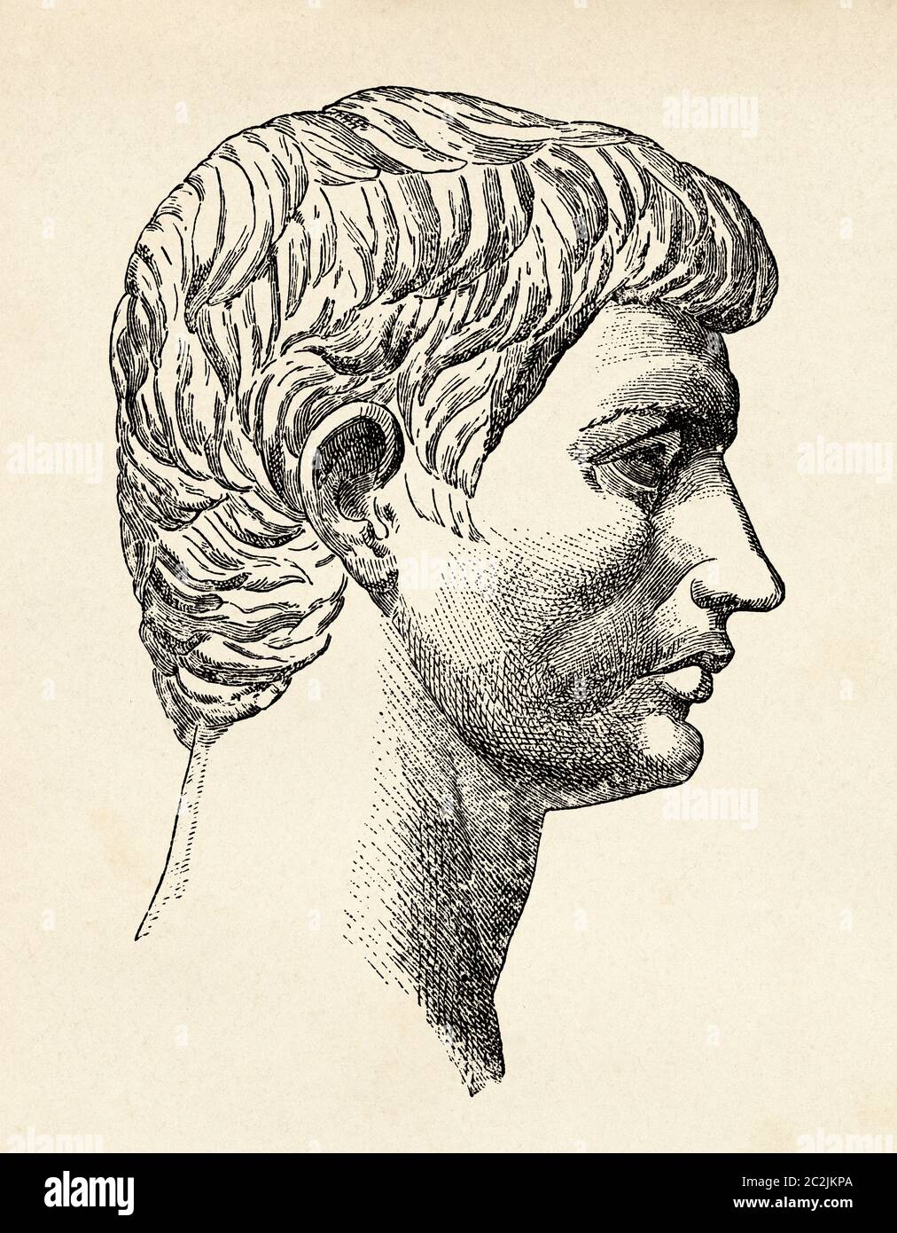 Portrait of Marcus Junius Brutus (85-42 BC), Roman politician, Ancient Rome. Old 19th century engraved illustration, El Mundo Ilustrado 1880 Stock Photo