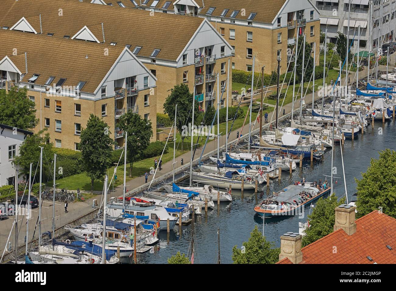 Canal Tour: beautiful view on Copenhagen water front. Canal Tours Copenhagen is a wonderful way of s Stock Photo