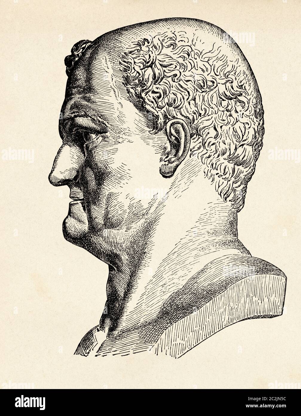 Portrait Roman Emperor Vespasian Titus Flavius Caesar Vespasianus Augustus, Italy, Ancient Rome. Old 19th century engraved illustration, El Mundo Ilustrado 1880 Stock Photo
