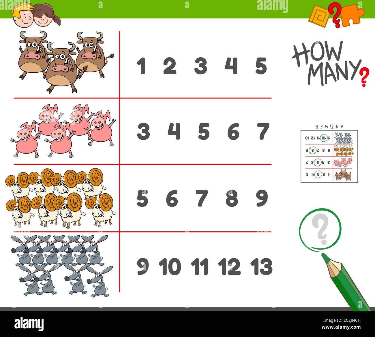 counting task with farm animals cartoon illustration Stock Photo - Alamy