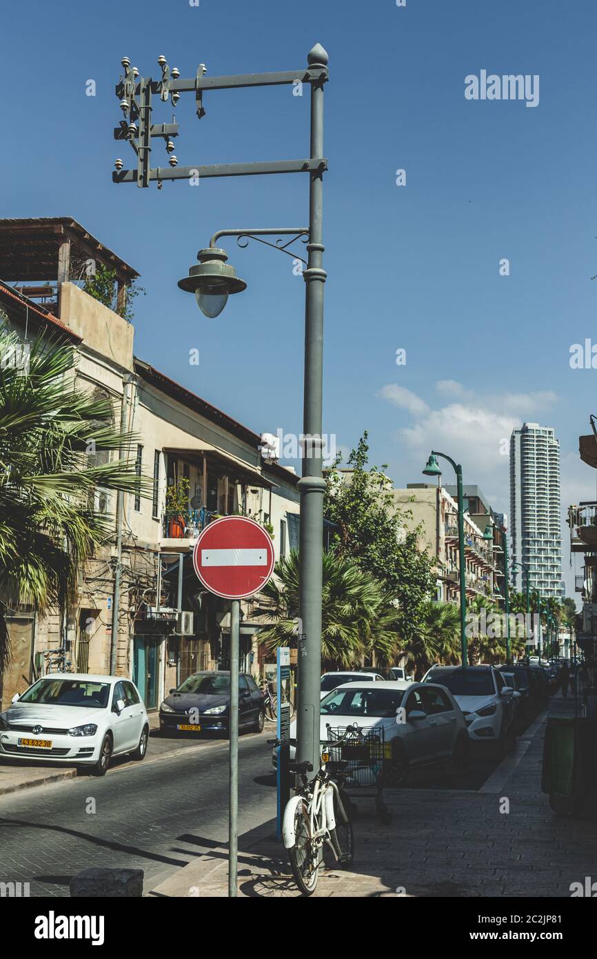 Tel Aviv/Israel10/10/18 last electric street light remaining from