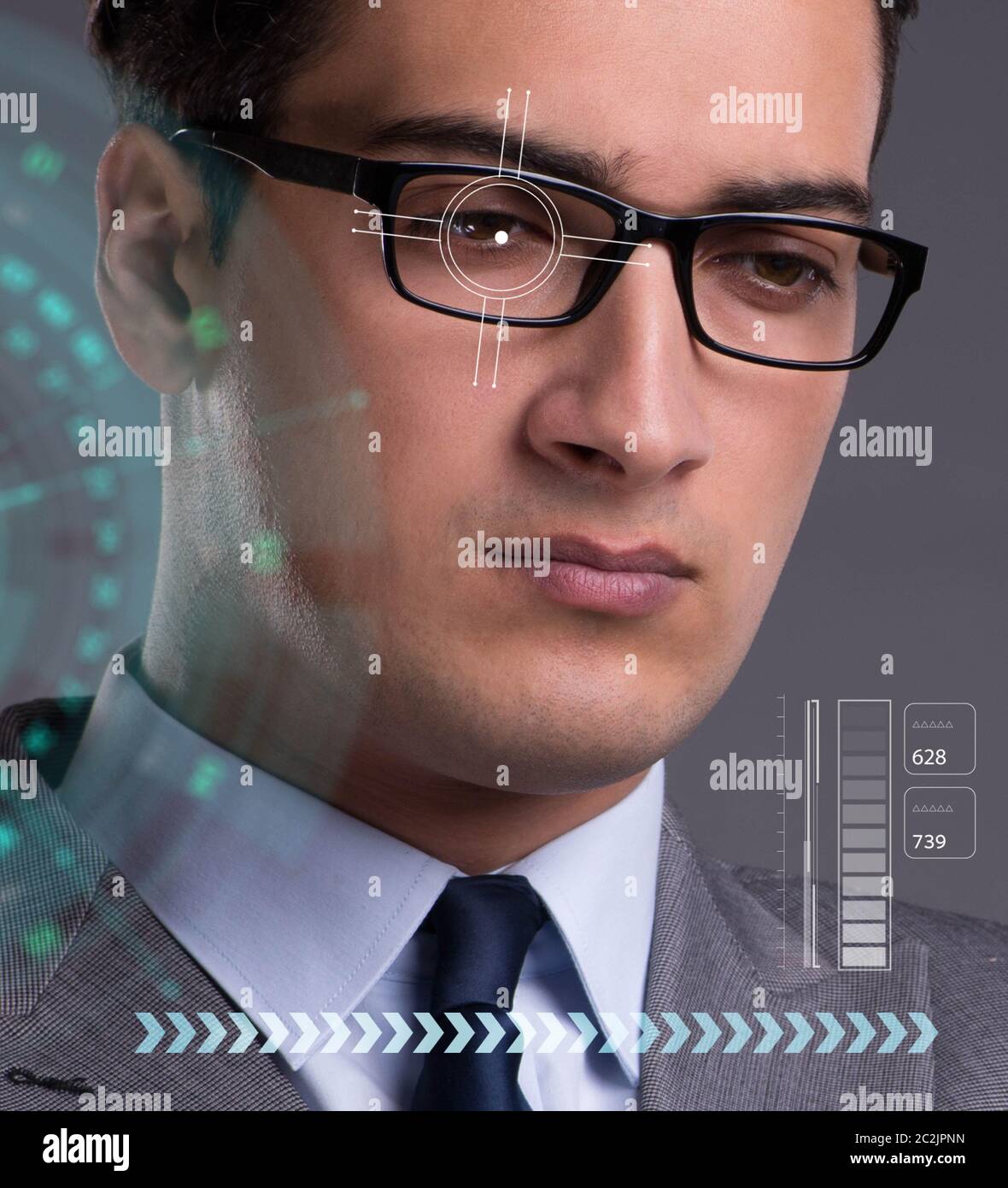 The concept of sensor implanted into human eye Stock Photo