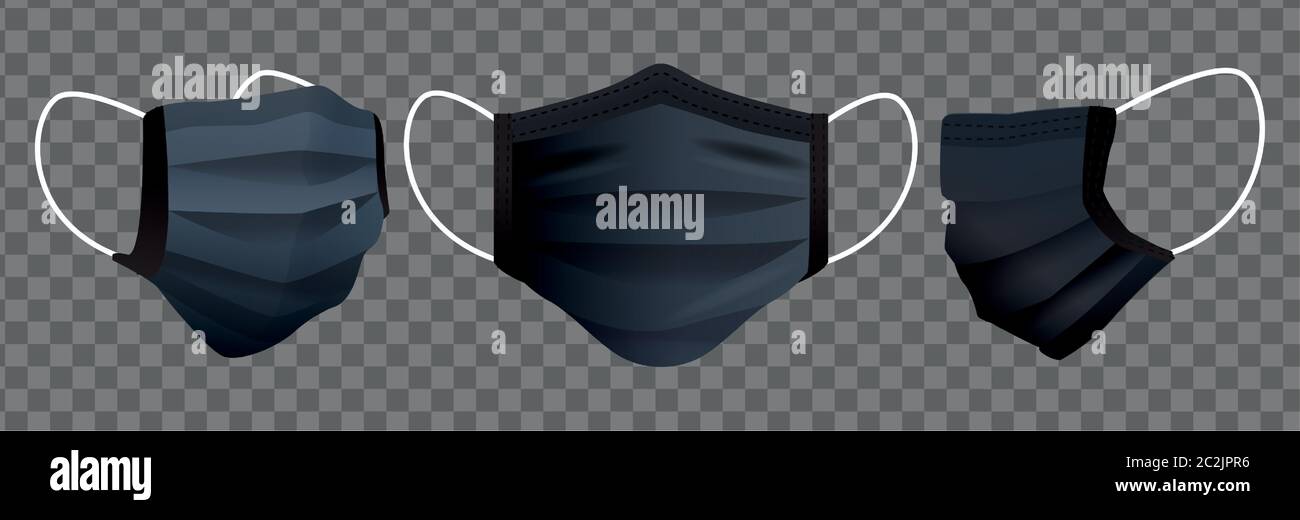 set of black medical masks breathing protective respiratory vector ...