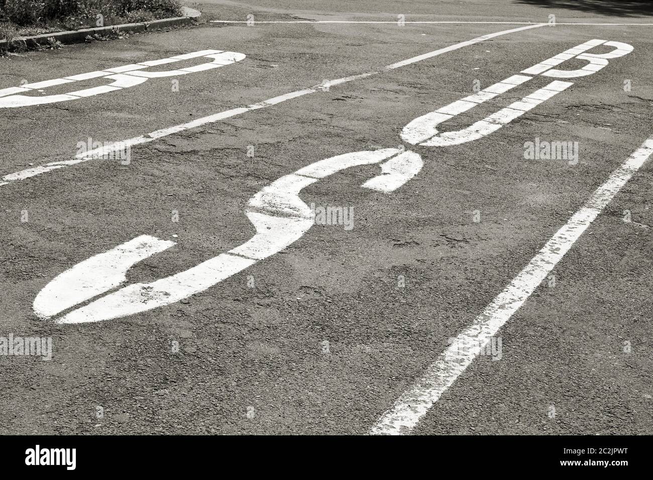 Bus stop marking on road hi-res stock photography and images - Alamy