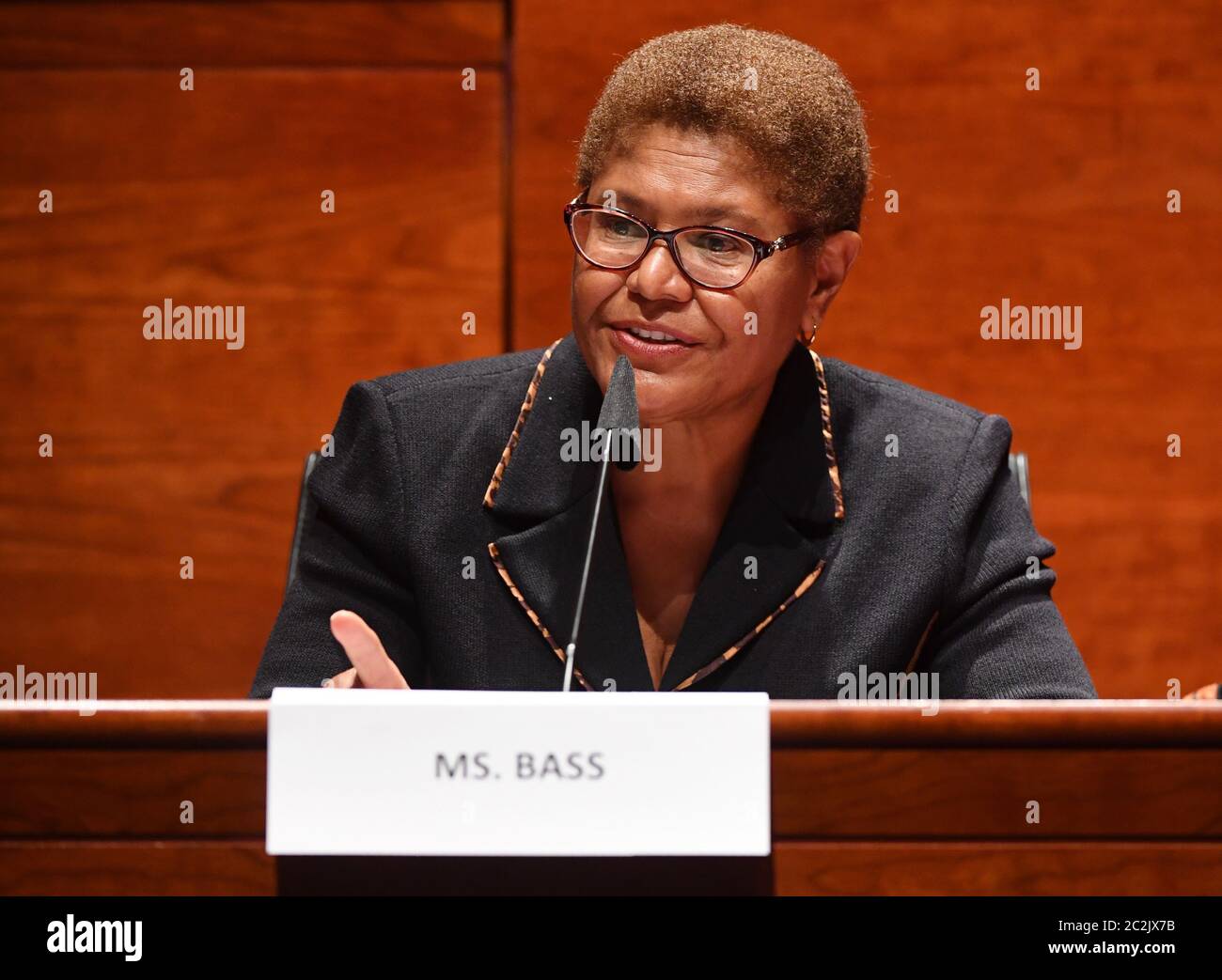 United States Representative Karen Bass (Democrat of California) speaks at a US House Judiciary Committee markup of H.R. 7120, the 'Justice in Policing Act of 2020,' on Capitol Hill in Washington, DC on Wednesday, June 17, 2020. The bill reforms policing in the United States and it includes provisions to stop police misconduct and the use of excessive force. Credit: Kevin Dietsch/Pool via CNP /MediaPunch Stock Photo