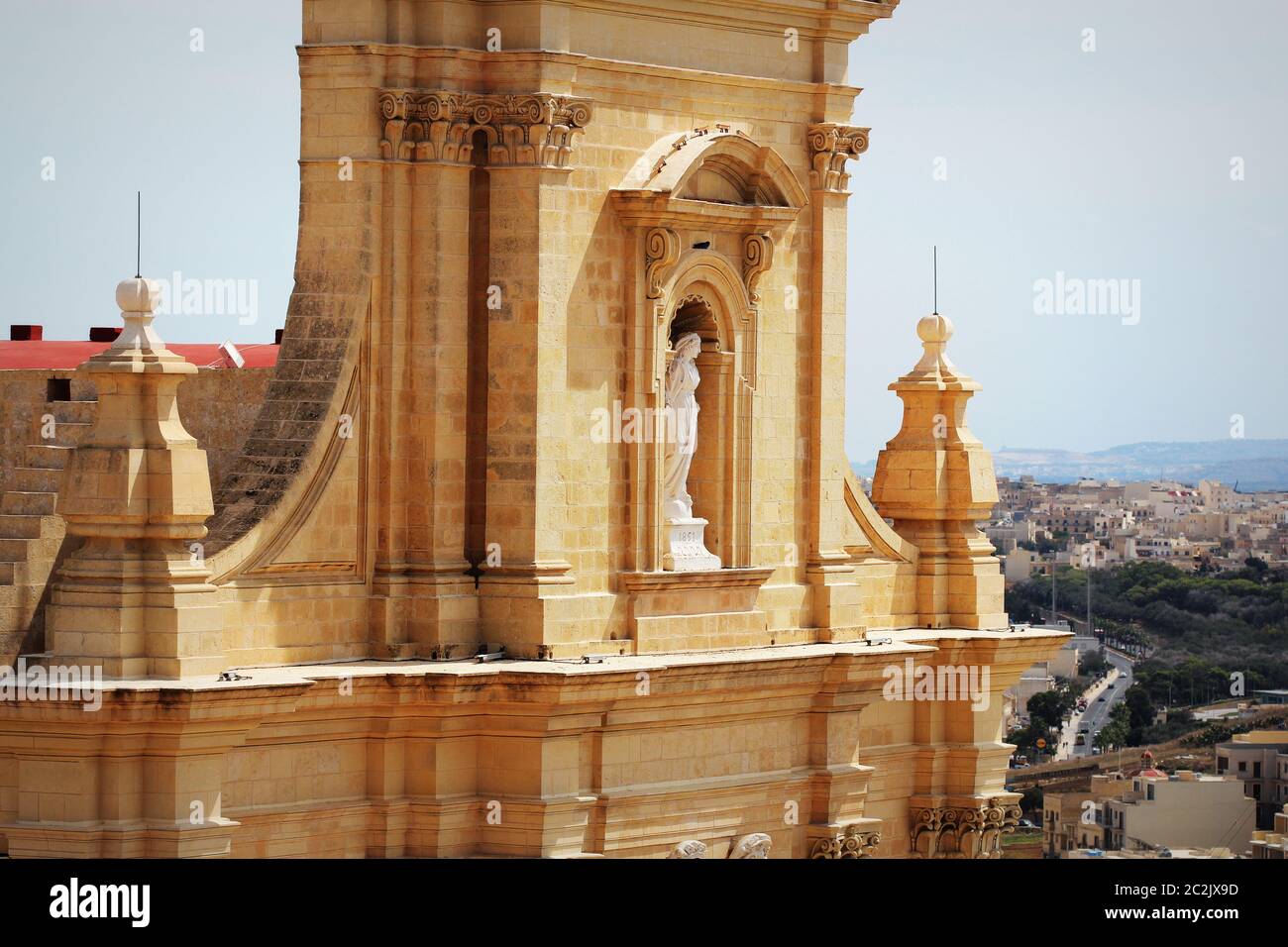 Aeriel view of city Victoria or Rabat and fragment of Gozo Cathedral , Victoria, Gozo, Malta . Stock Photo
