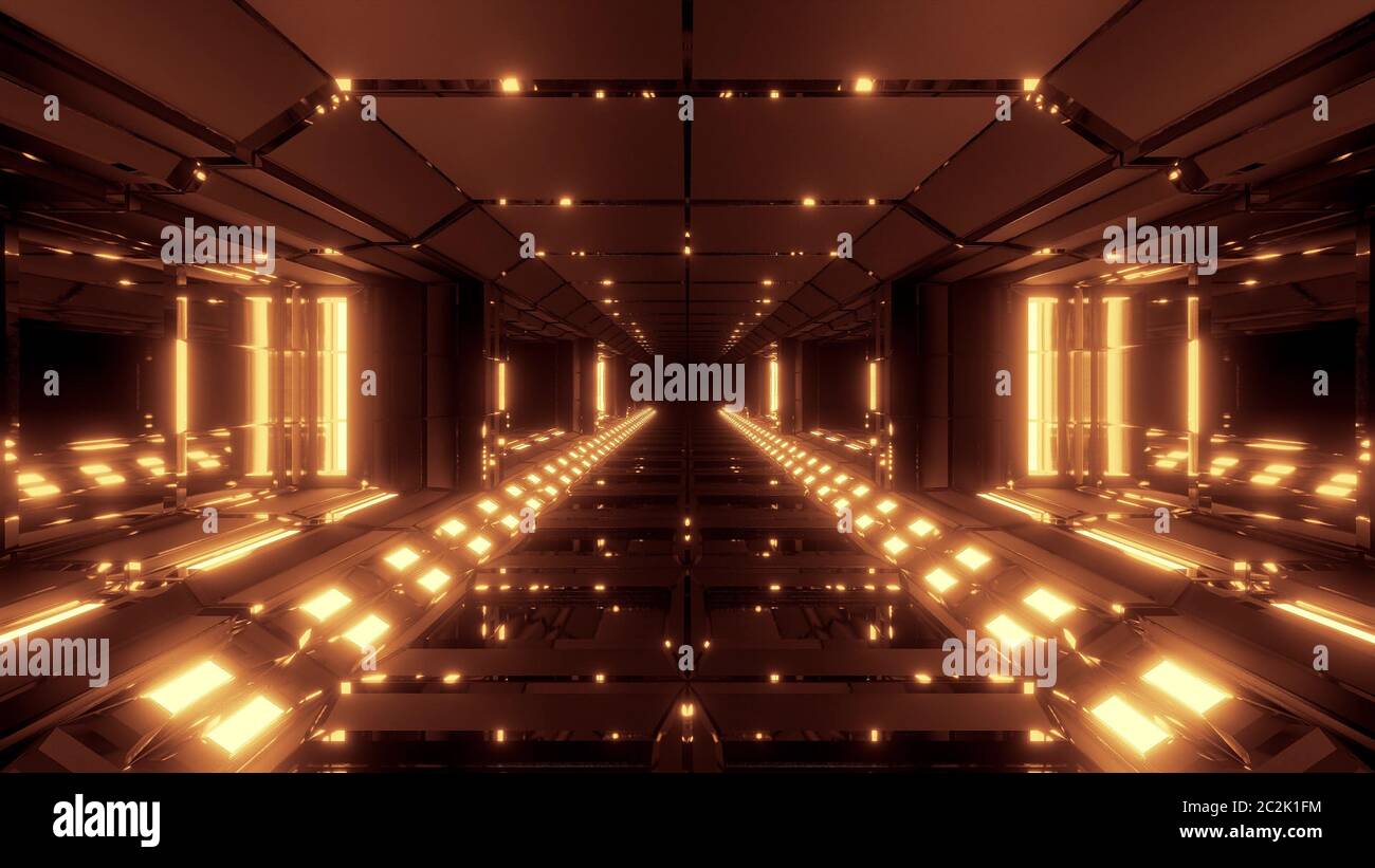 futuristic scifi metal tunnel corridor with nice glowing lights 3d ...