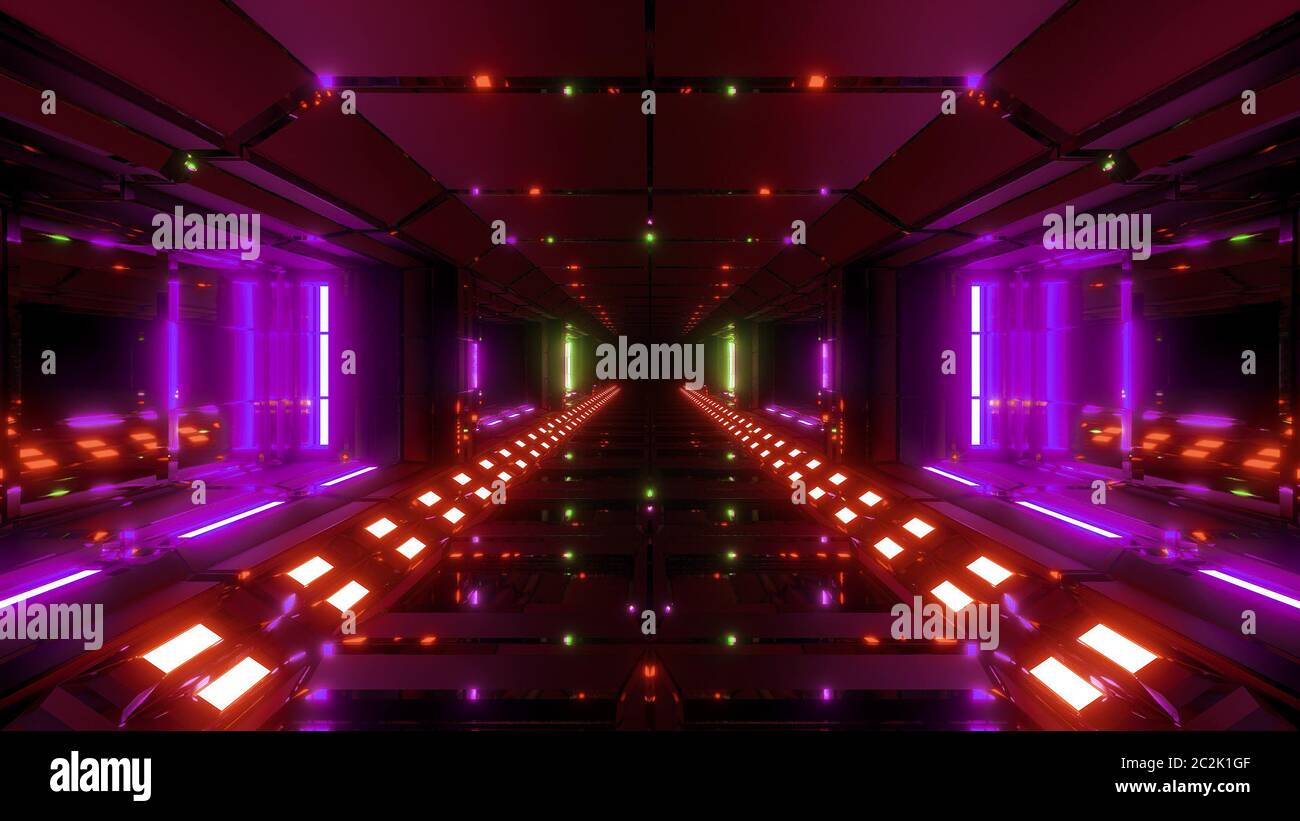 futuristic scifi metal tunnel corridor with nice glowing lights 3d ...