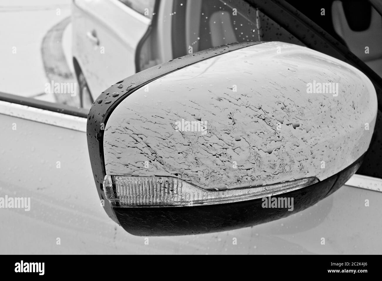 Dusty and dirty white car mirror from a Land Rover Stock Photo Alamy