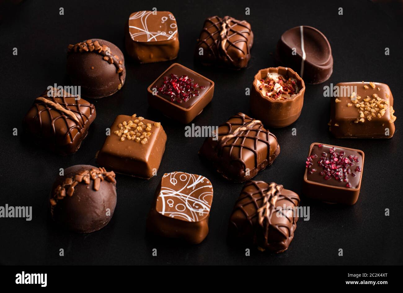 Chocolate assortment on dark background Stock Photo