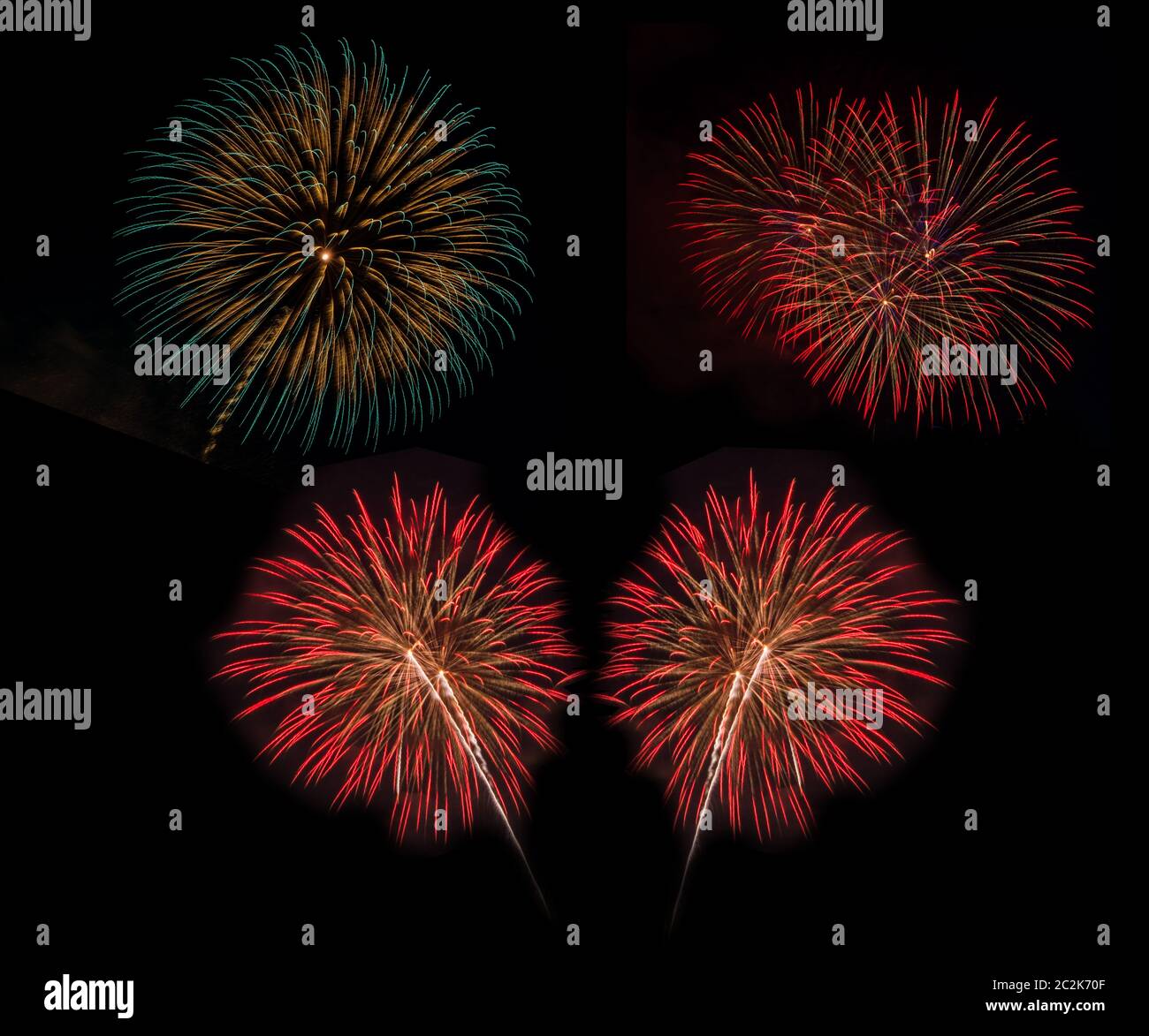 Fireworks set in celebration night on black background Stock Photo